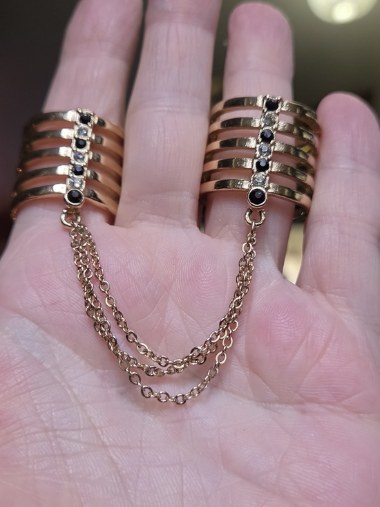 Lovisa Jewelry - Lovisa Gold Black Sapphire & Topaz Dual Cage Rings Sz9.5&10.25